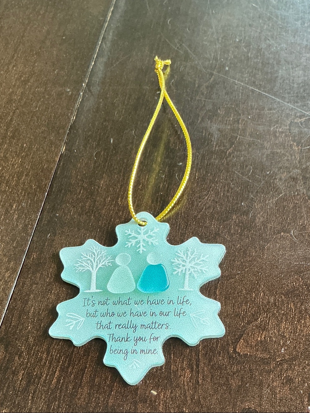 Teal Snowflake Holiday Ornament with Gold Hang Cord
